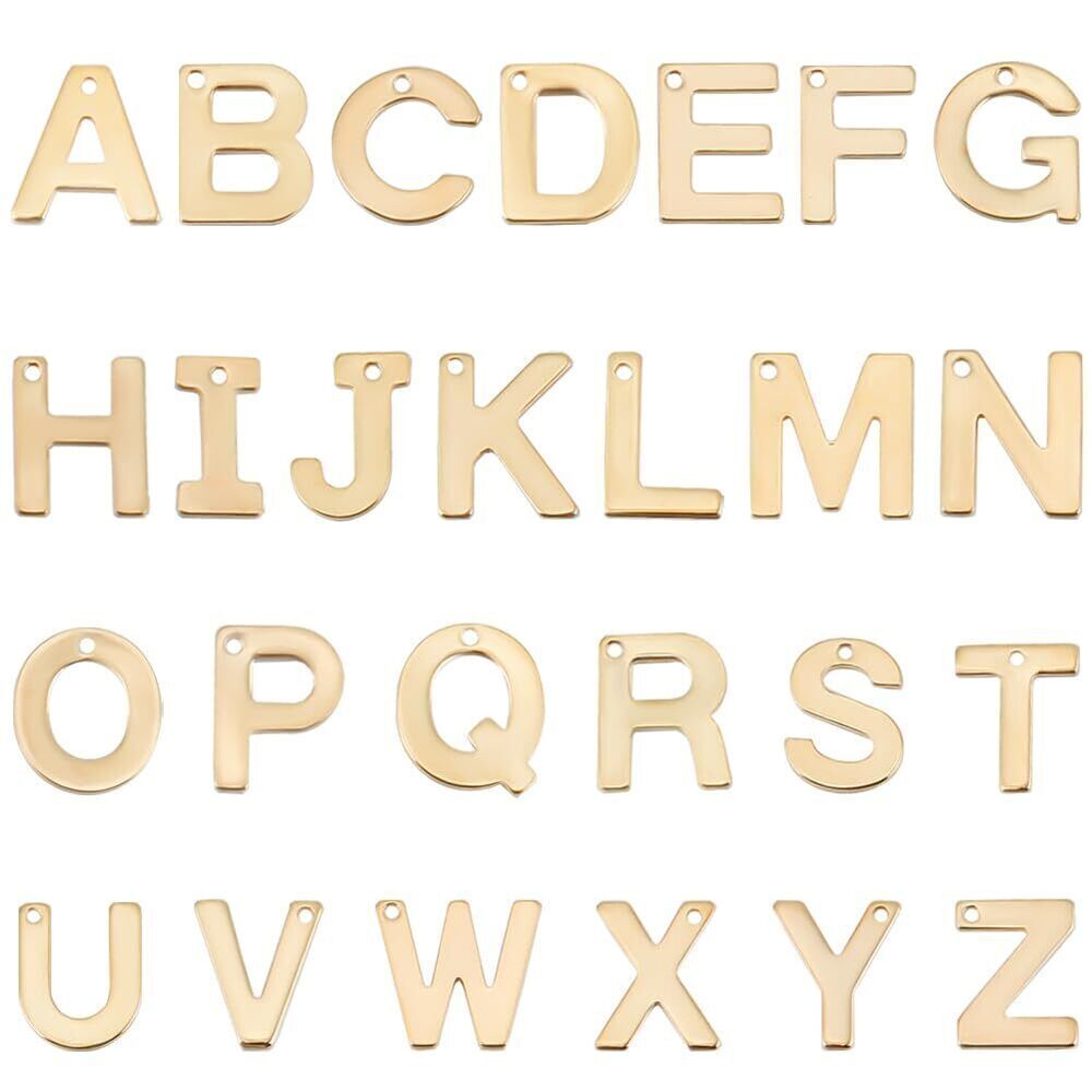 2388 1 Box 3 Sets 78Pcs Gold Alphabet Charms Bulk 304 Stainless Steel